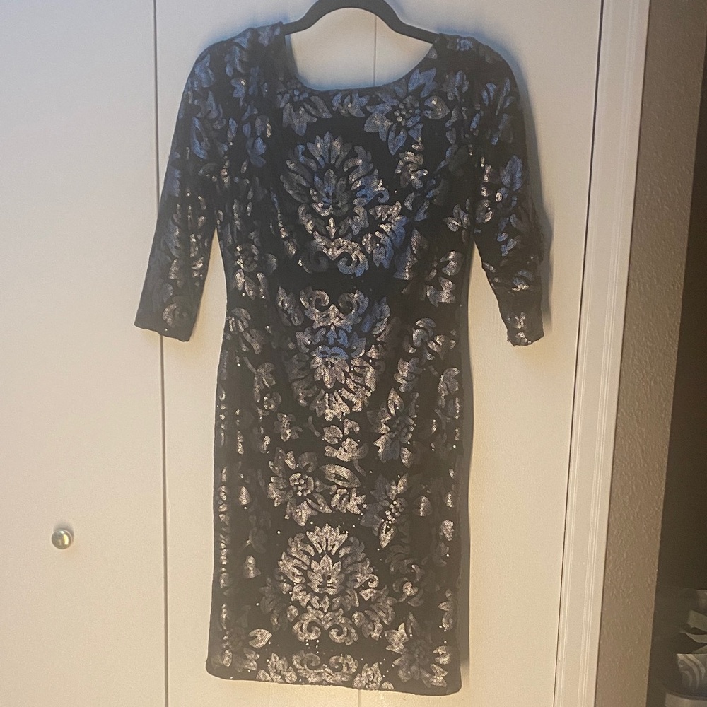 Le Château Black and Silver Sequin Sheath Dress